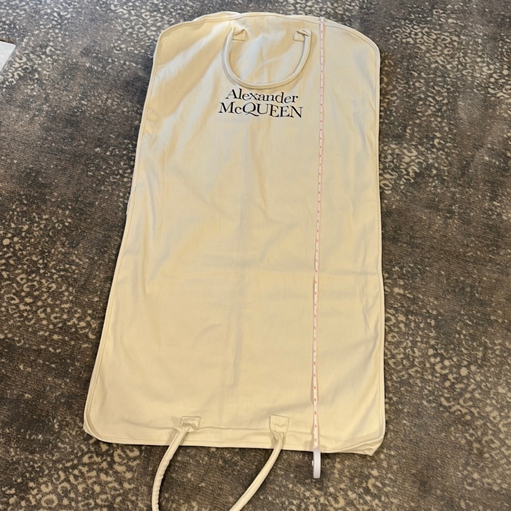 ALEXANDER MCQUEEN 43 INCH HEAVY CANVAS GARMENT BAG AND HANGER. NWT